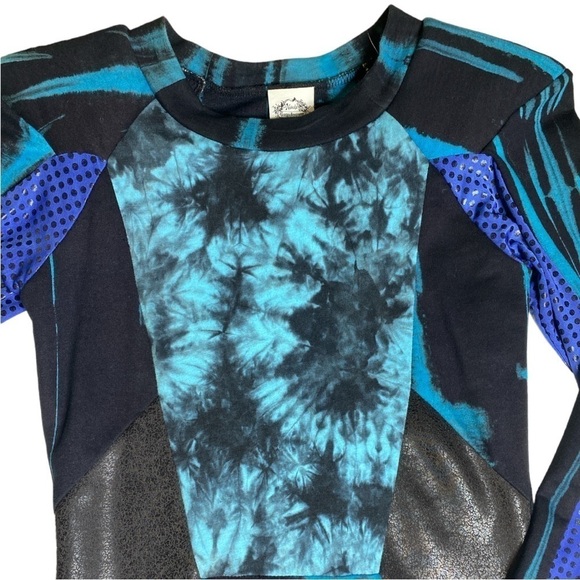 Nuvula Mixed Print Bodycon Mini Dress Tie Dye & Faux Sequin Long Sleeve Small - Picture 2 of 12